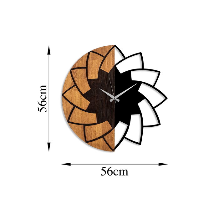 Wallity Reloj de pared decorativo de madera Nogal y Negro 56 cm
